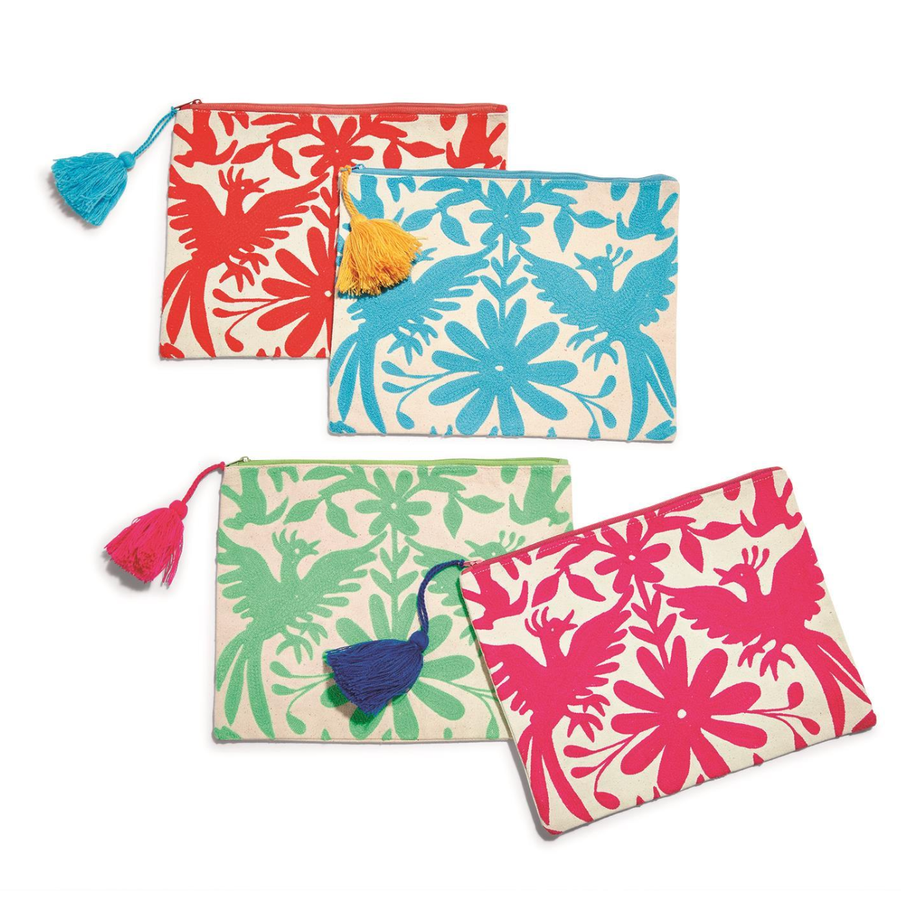 Two's Company Flora & Fauna Embroidered Multipurpose Pouch with Tassel Zipper Pull - Assorted-TWO'S COMPANY-Little Giant Kidz