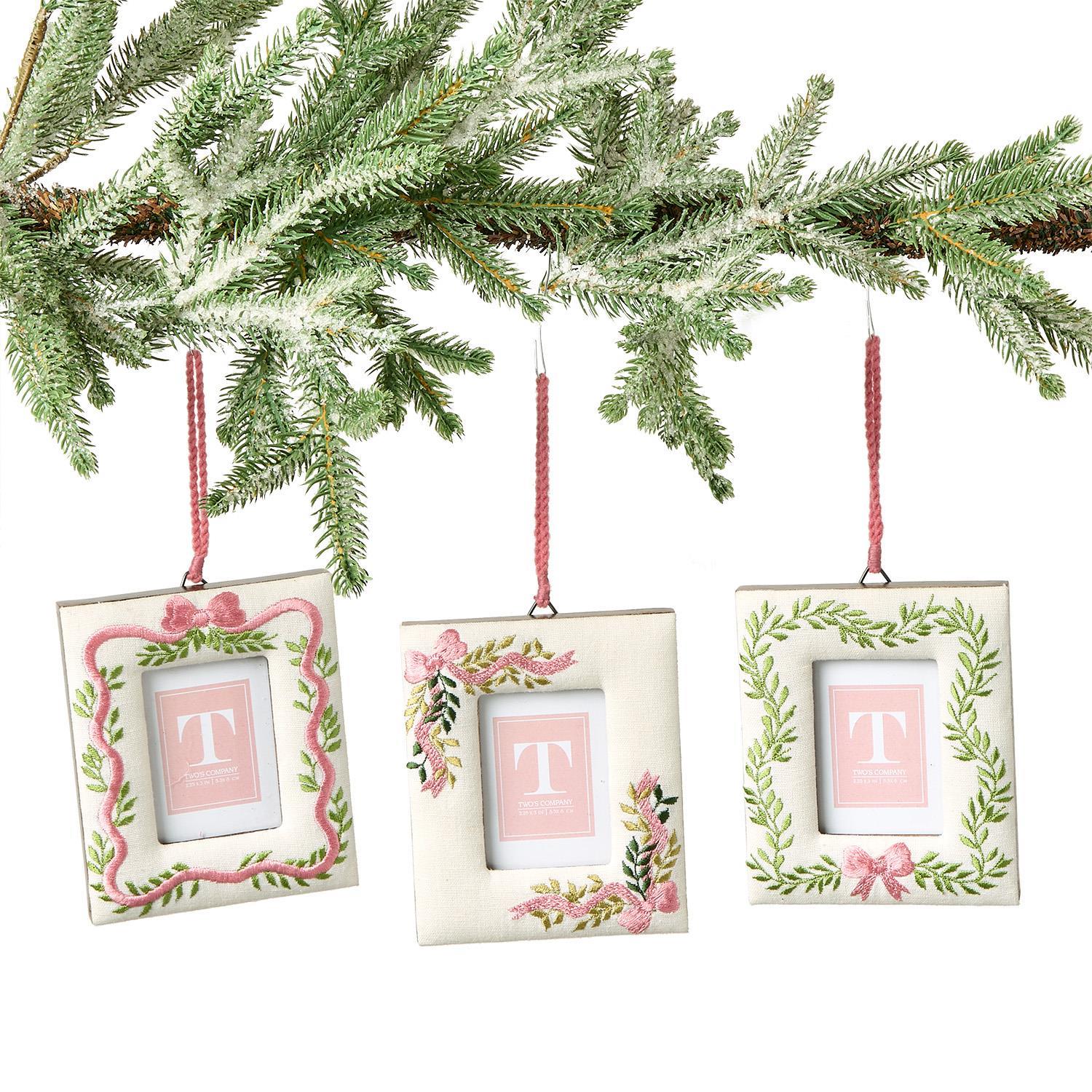 Two's Company Holiday Memories 4"x3" embroidered Photo Frame Ornament-Assorted Design-TWO'S COMPANY-Little Giant Kidz