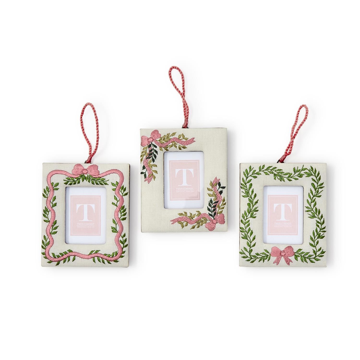 Two's Company Holiday Memories 4"x3" embroidered Photo Frame Ornament-Assorted Design-TWO'S COMPANY-Little Giant Kidz