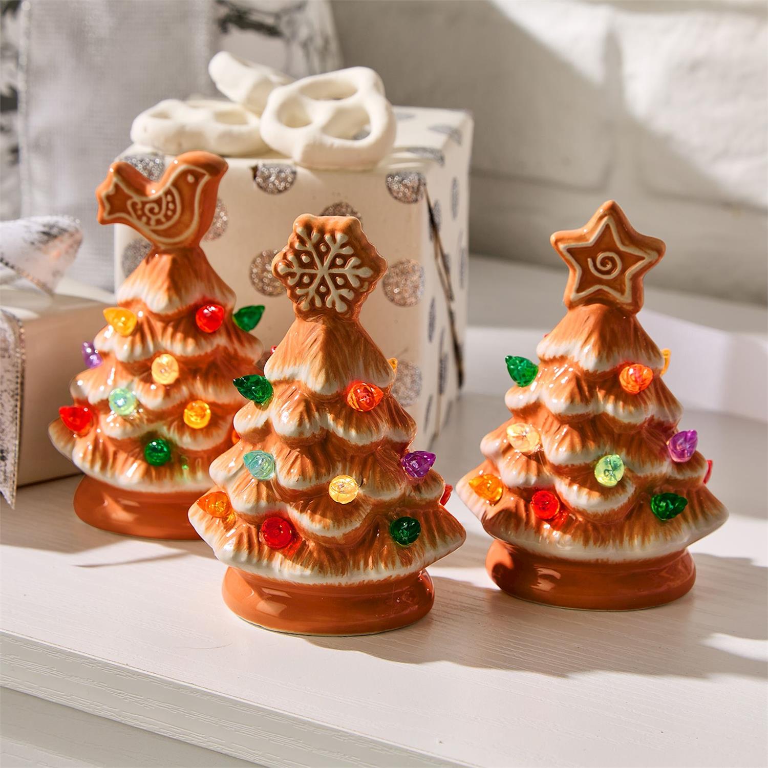 Two's Company Mini Gingerbread Trees with LED Lights-TWO'S COMPANY-Little Giant Kidz