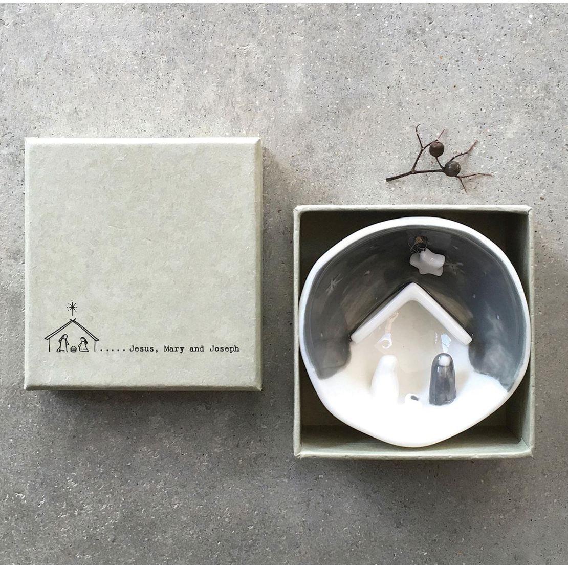 Two's Company Nativity Half Circle Porcelain Ornament in Gift Box-TWO'S COMPANY-Little Giant Kidz