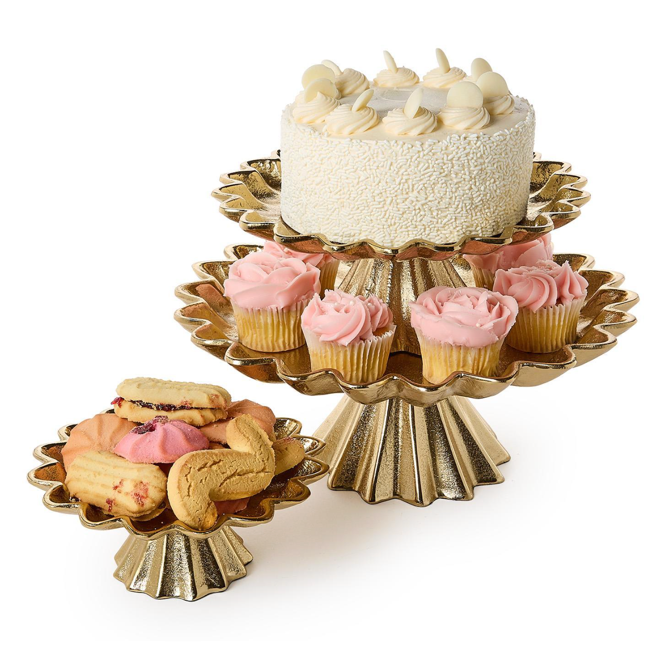 Two's Company Scalloped Edge Gold Cake Stand-GLORY HAUS-Little Giant Kidz