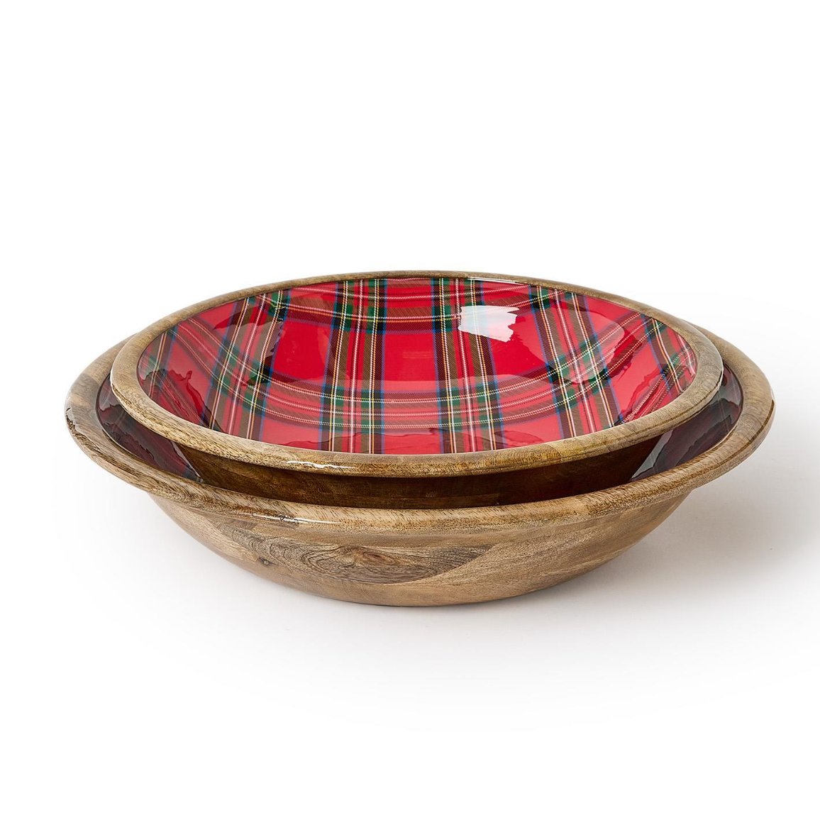 Two's Company Tartan Hand-Crafted Wood Round Bowls with Enamel-TWO'S COMPANY-Little Giant Kidz