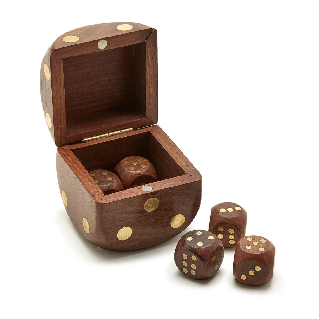Two's Company Wood Crafted Dice Box with 6 Dice-TWO'S COMPANY-Little Giant Kidz
