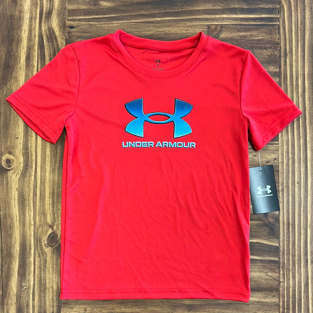 Under Armour Boy UA Big Logo Mesh Fade Short Sleeve - Red-UNDER ARMOUR-Little Giant Kidz