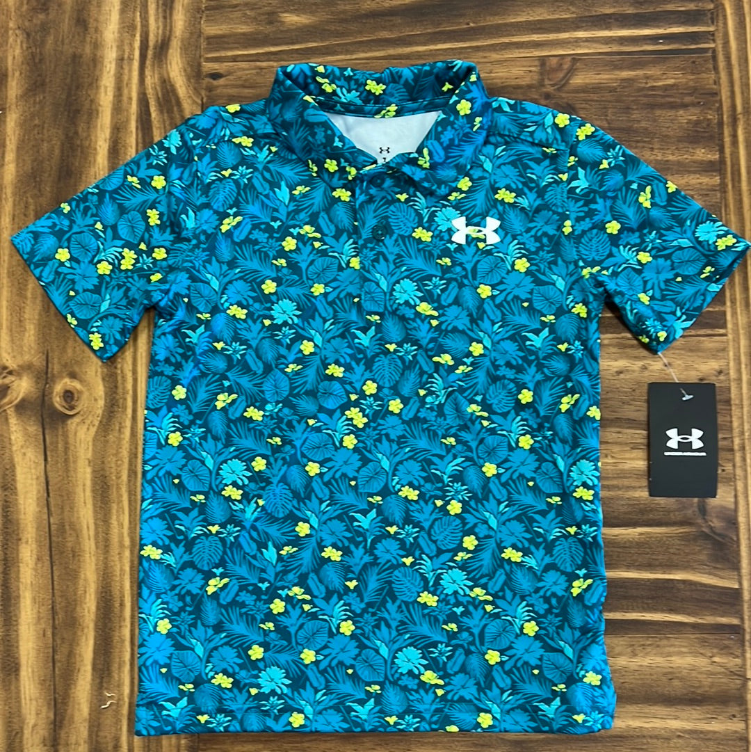 Under Armour Boy UA Playoff 3.0 Printed Polo - Hydro Teal-UNDER ARMOUR-Little Giant Kidz