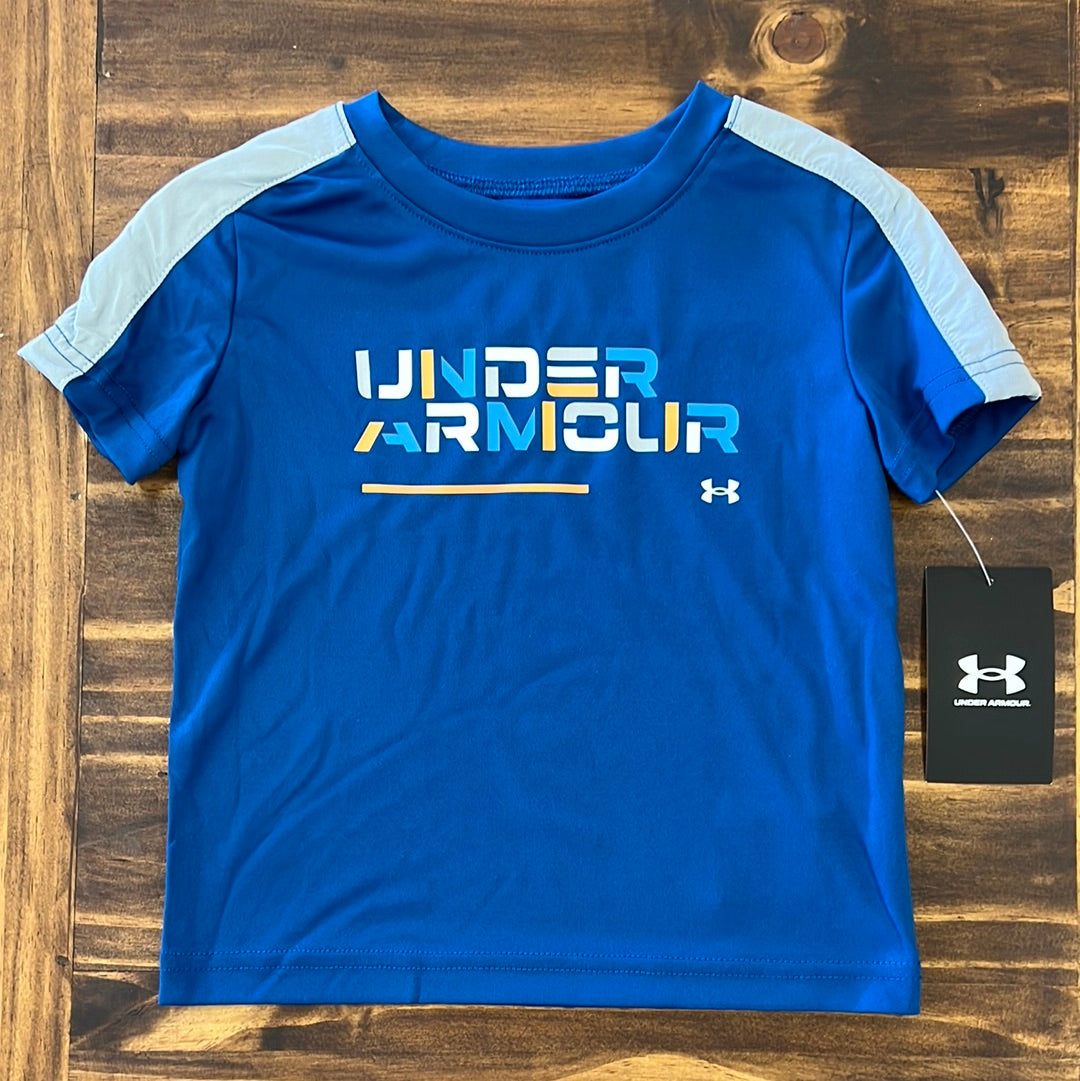 Under Armour Boy UA Retro Wordmark Short Sleeve Tee - Graphite Blue-UNDER ARMOUR-Little Giant Kidz