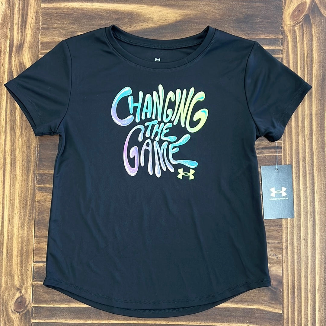 Under Armour Girl UA Changing the Game Short Sleeve Tee - Black-UNDER ARMOUR-Little Giant Kidz