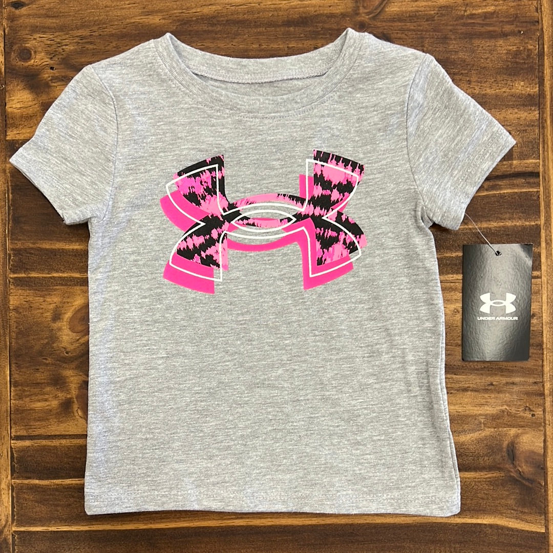 Under Armour Girl UA Layer Logo Short Sleeve Tee - Mod Gray-UNDER ARMOUR-Little Giant Kidz