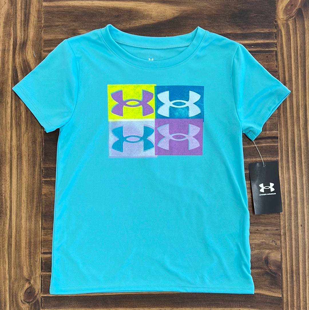 Under Armour Girl UA Quadrant Logo Short Sleeve Tee - Radial Turquoise-UNDER ARMOUR-Little Giant Kidz