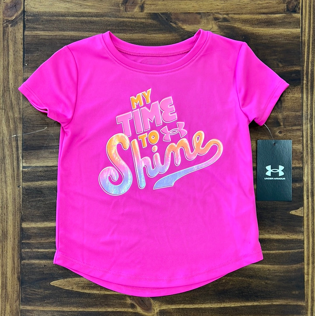 Under Armour Girl UA Time to Shine Short Sleeve Tee - Rebel Pink-UNDER ARMOUR-Little Giant Kidz