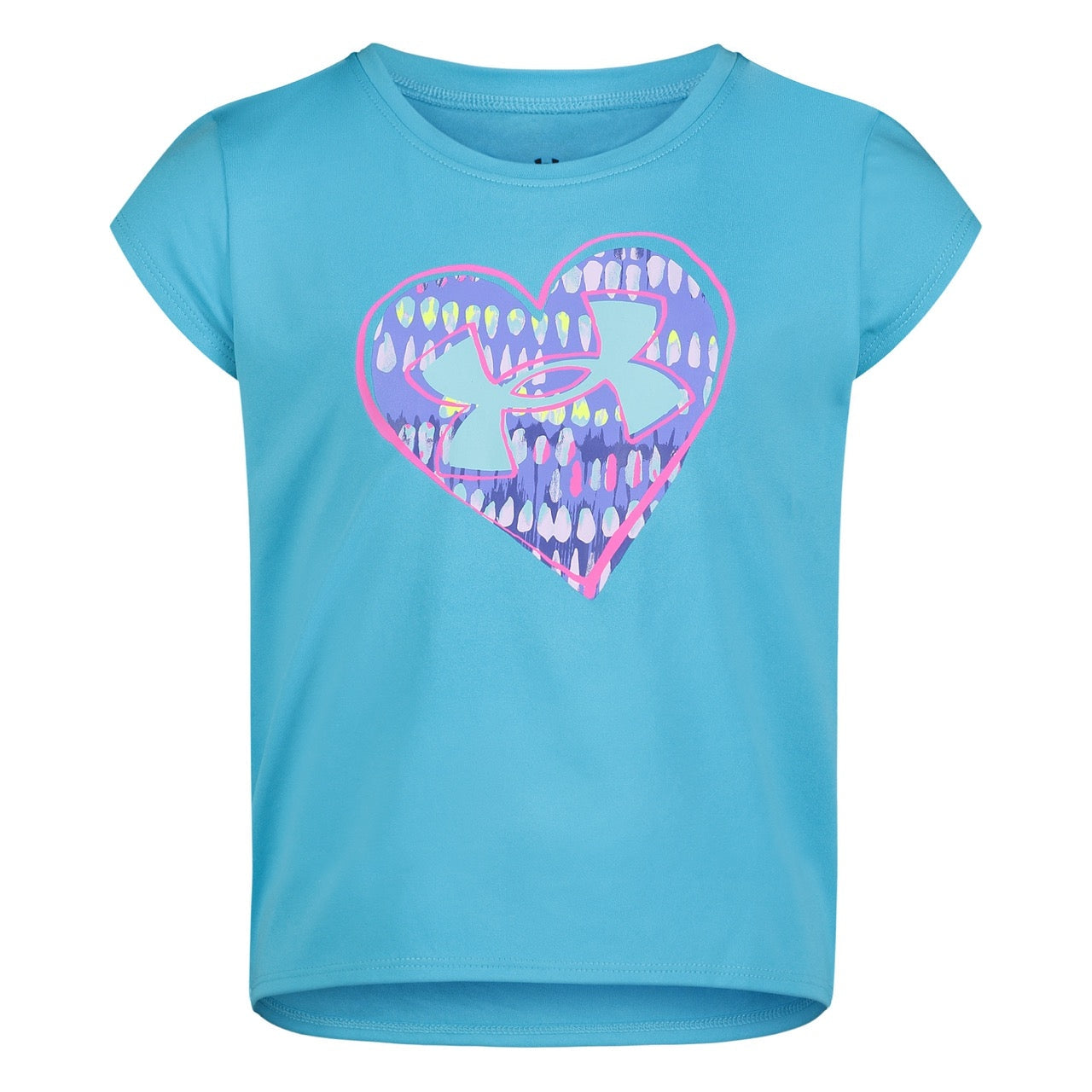 Under Armour Girl's UA Cut Out Heart Logo Short Sleeve - Blue Surf-UNDER ARMOUR-Little Giant Kidz