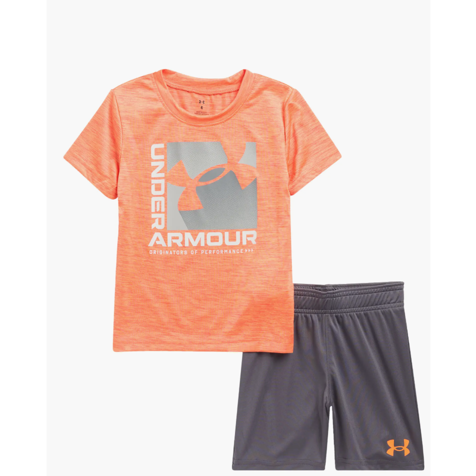 Under Armour Twist Logo Short Sleeve Set- Venom Red-UNDER ARMOUR-Little Giant Kidz