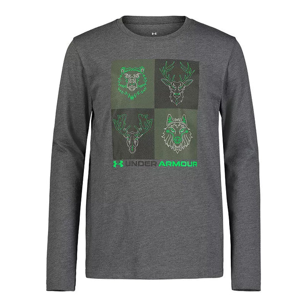 Under Armour Youth Boy's UA Outdoor Animal Crest Long Sleeve Tee - Pitch Gray-UNDER ARMOUR-Little Giant Kidz