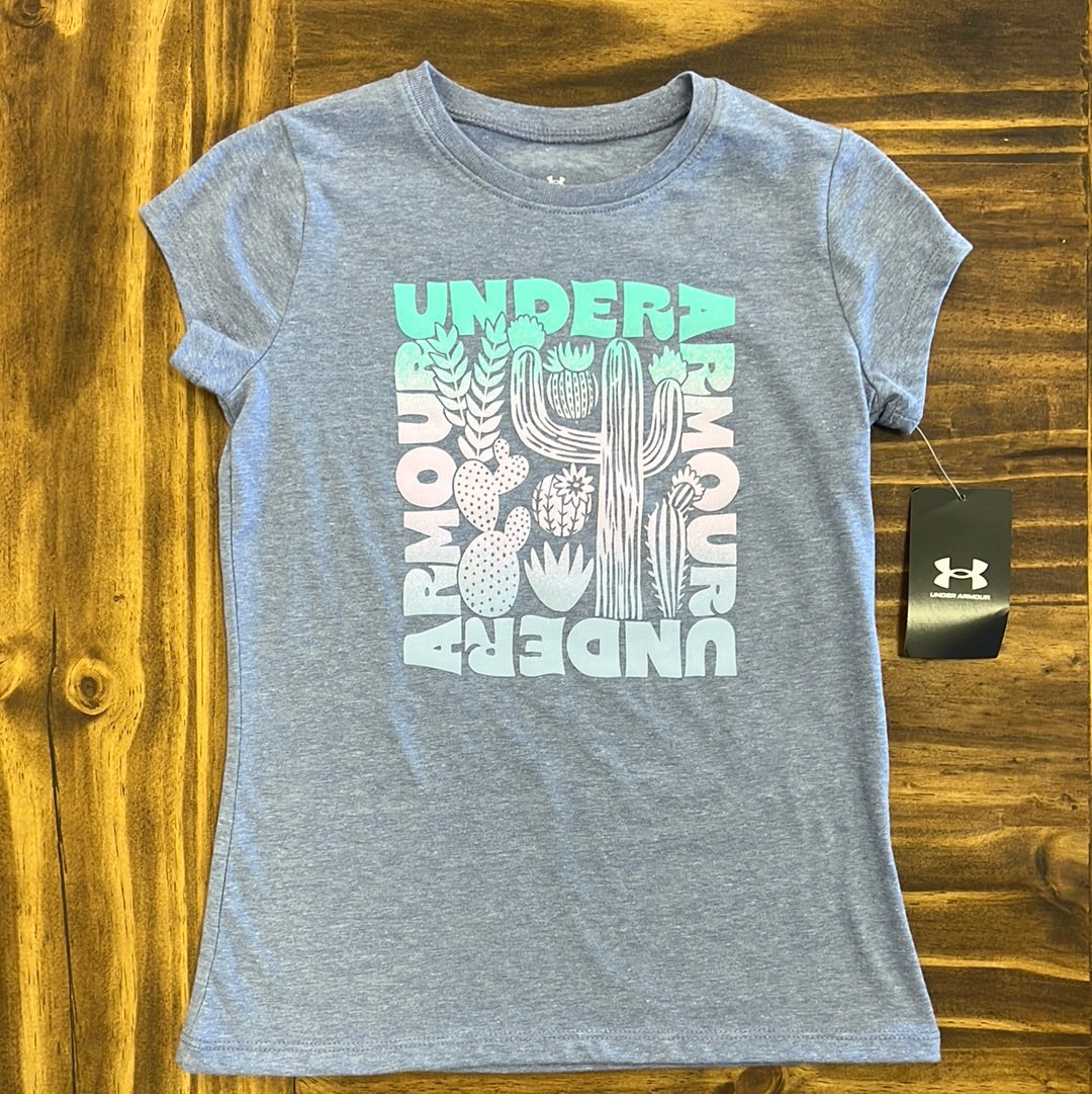 Under Armour Youth Girl UA Cacti Logo Gradient Tee - Starlight-UNDER ARMOUR-Little Giant Kidz