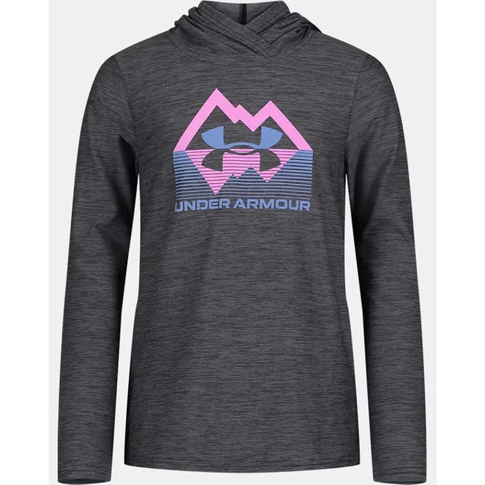 Under Armour Youth Girl's UA Stature Hoodie - Pitch Gray-UNDER ARMOUR-Little Giant Kidz
