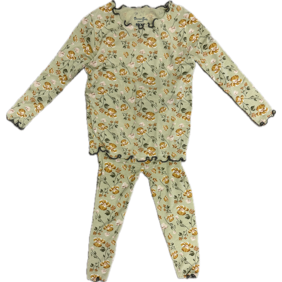 Vaenait Baby Shirring Khaki Flower Long Sleeve PJs-Vaenait Baby-Little Giant Kidz
