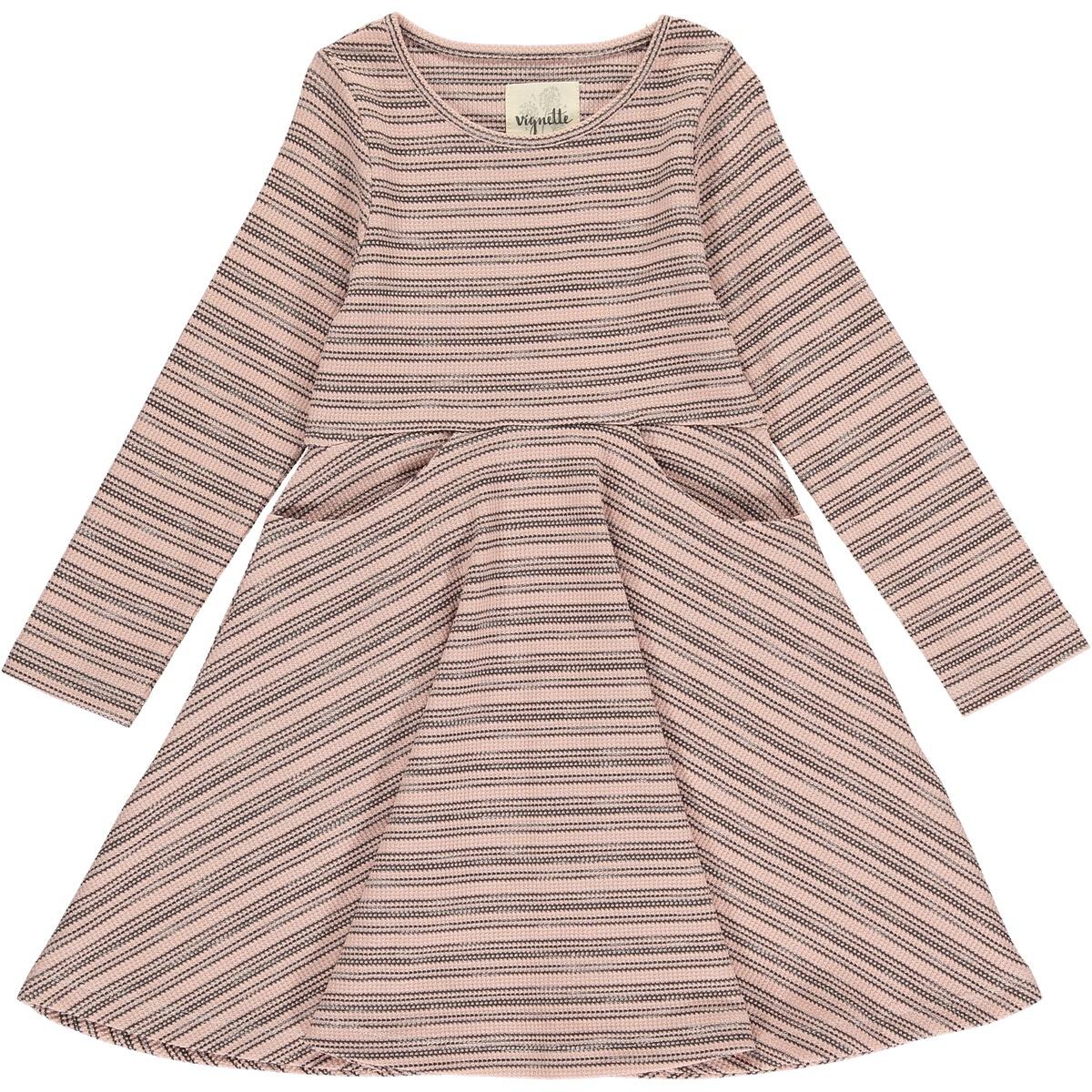 Vignette Pink & Brown Stripe Merilee Dress-VIGNETTE-Little Giant Kidz