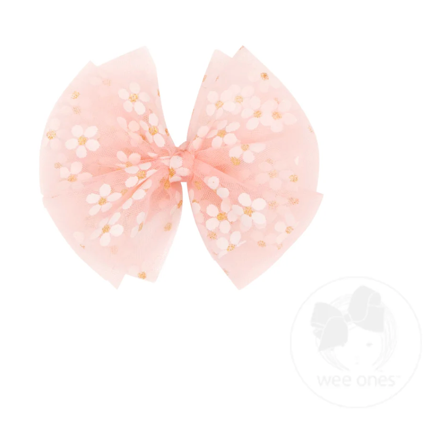 Wee Ones Medium Medium Flower Tulle Bow - Assorted-WEE ONES-Little Giant Kidz