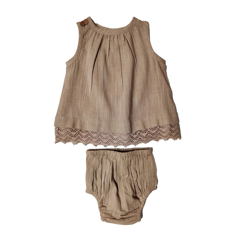 Yo Baby Oatmeal Lace Detail Infant Dress and Bloomer Set-Yo Baby-Little Giant Kidz