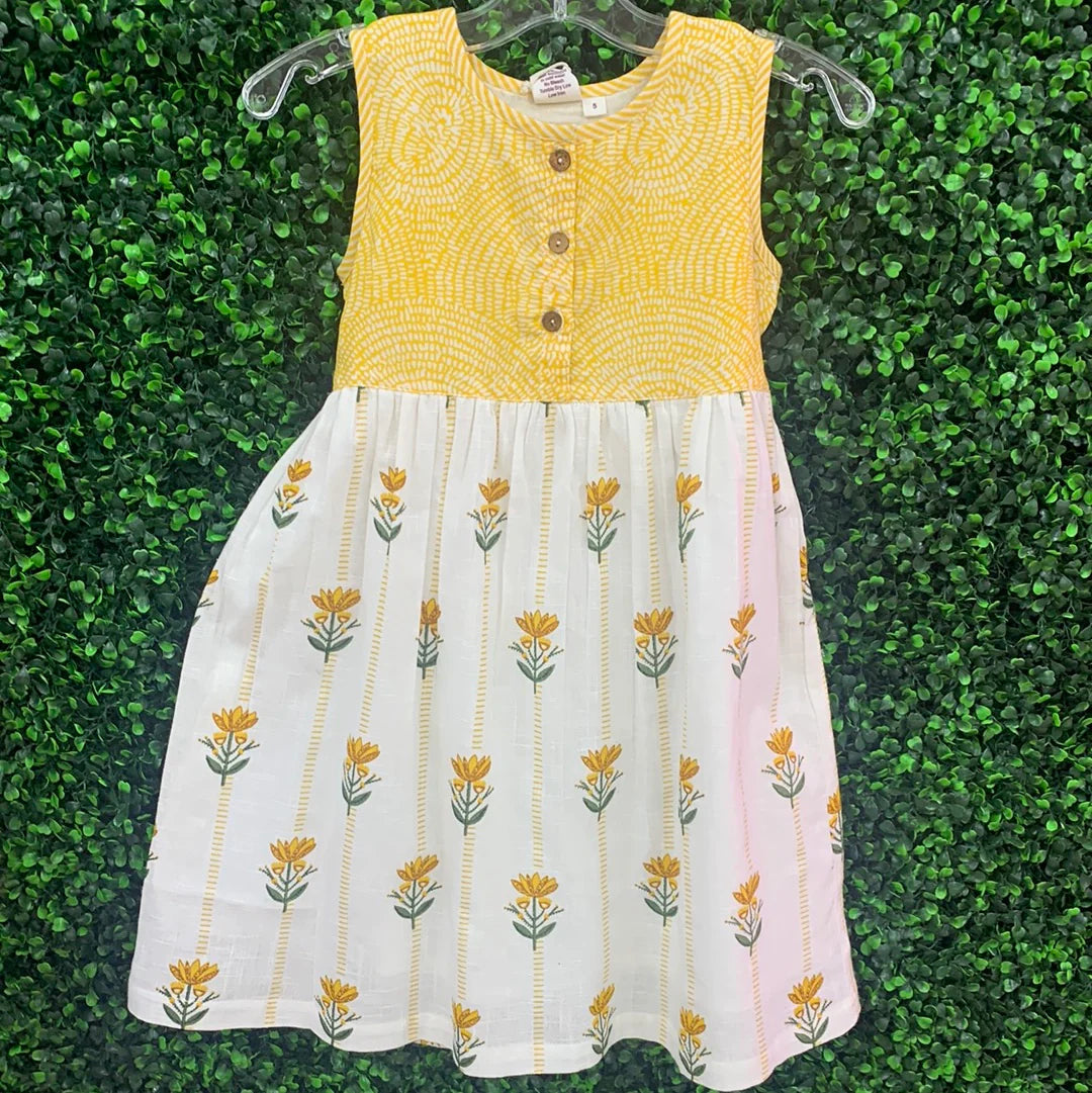 Yo Baby Off White & Yellow Floral Dress-Yo Baby-Little Giant Kidz