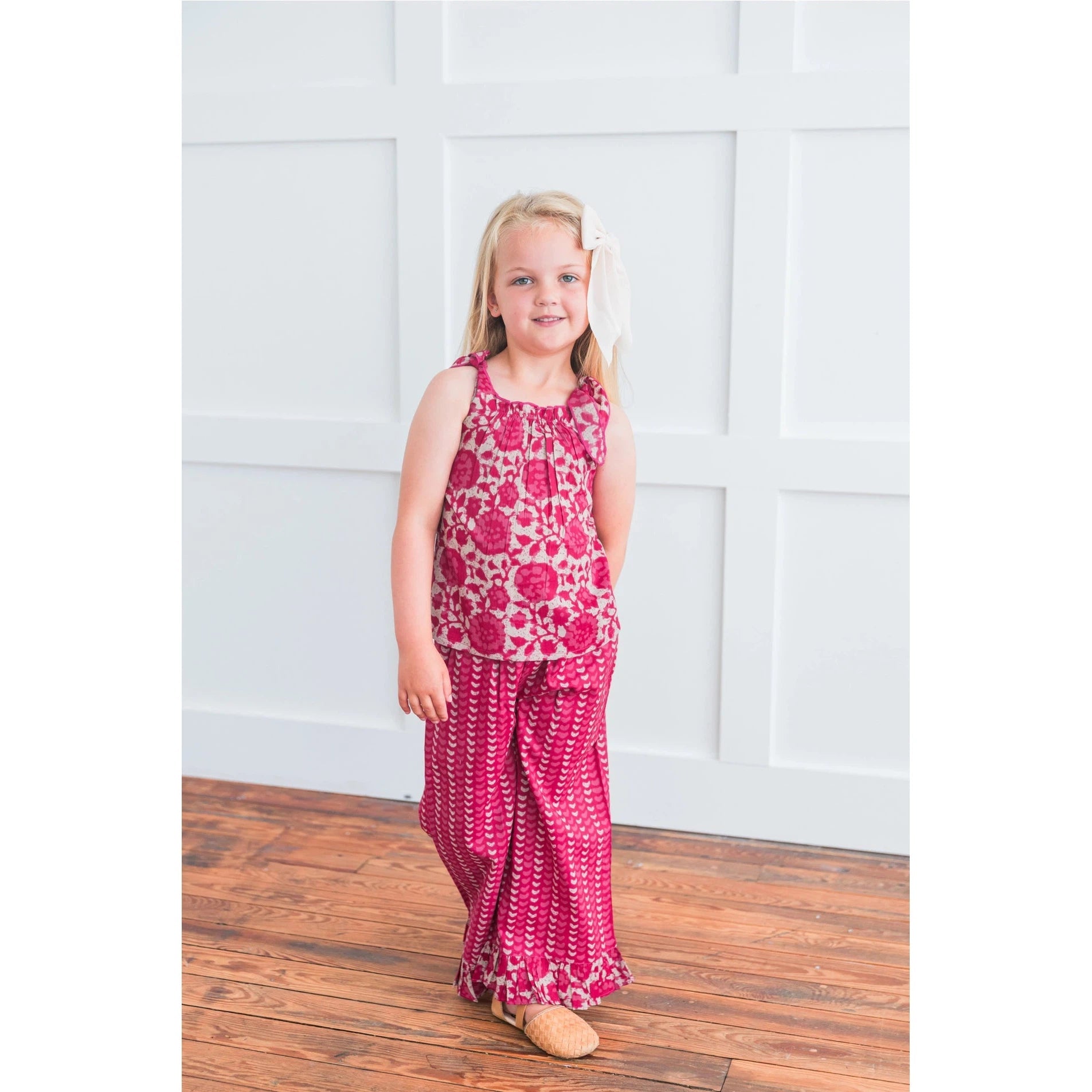 Yo Baby Printed Hot Pink Top with Striped Ruffle Pants 2 Piece Set-Yo Baby-Little Giant Kidz
