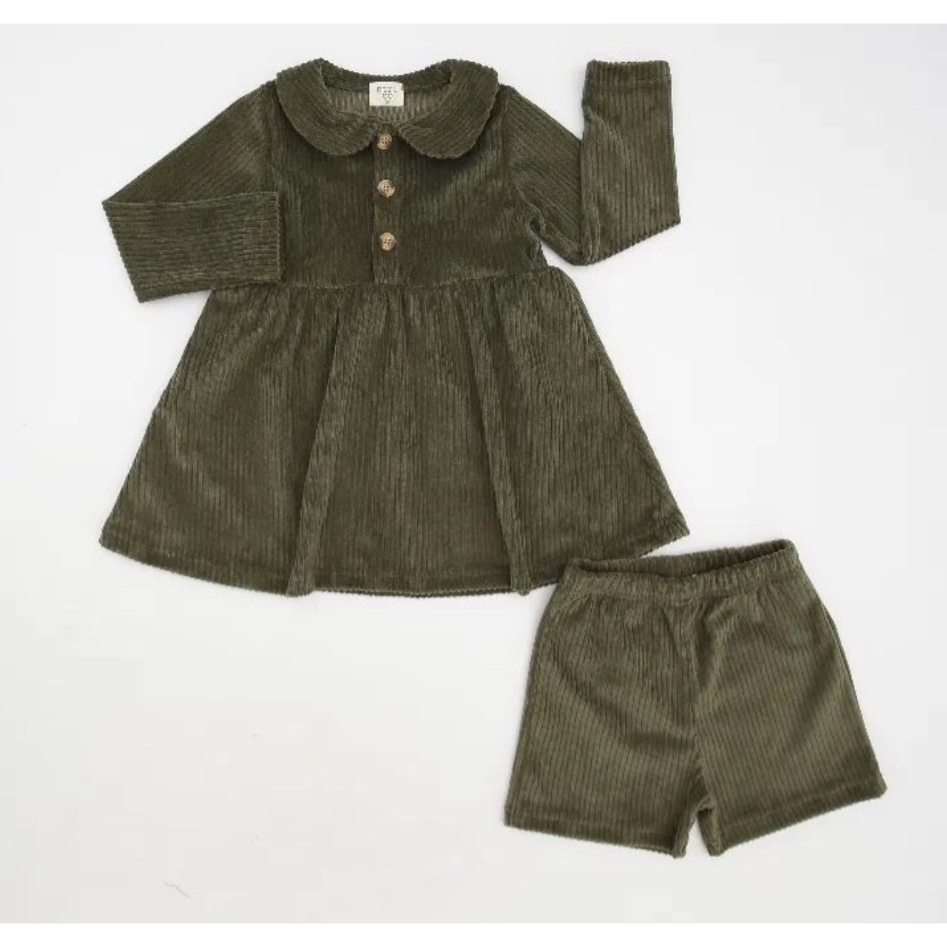 ntrl co Corduroy Collared Long Sleeve Dress with Biker Shorts- Autumn Evergreen-ntrl co-Little Giant Kidz