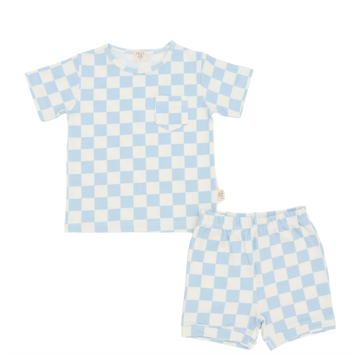 ntrl co Playtime Short Sleeve Short Set- Coastal Check Blue-ntrl co-Little Giant Kidz