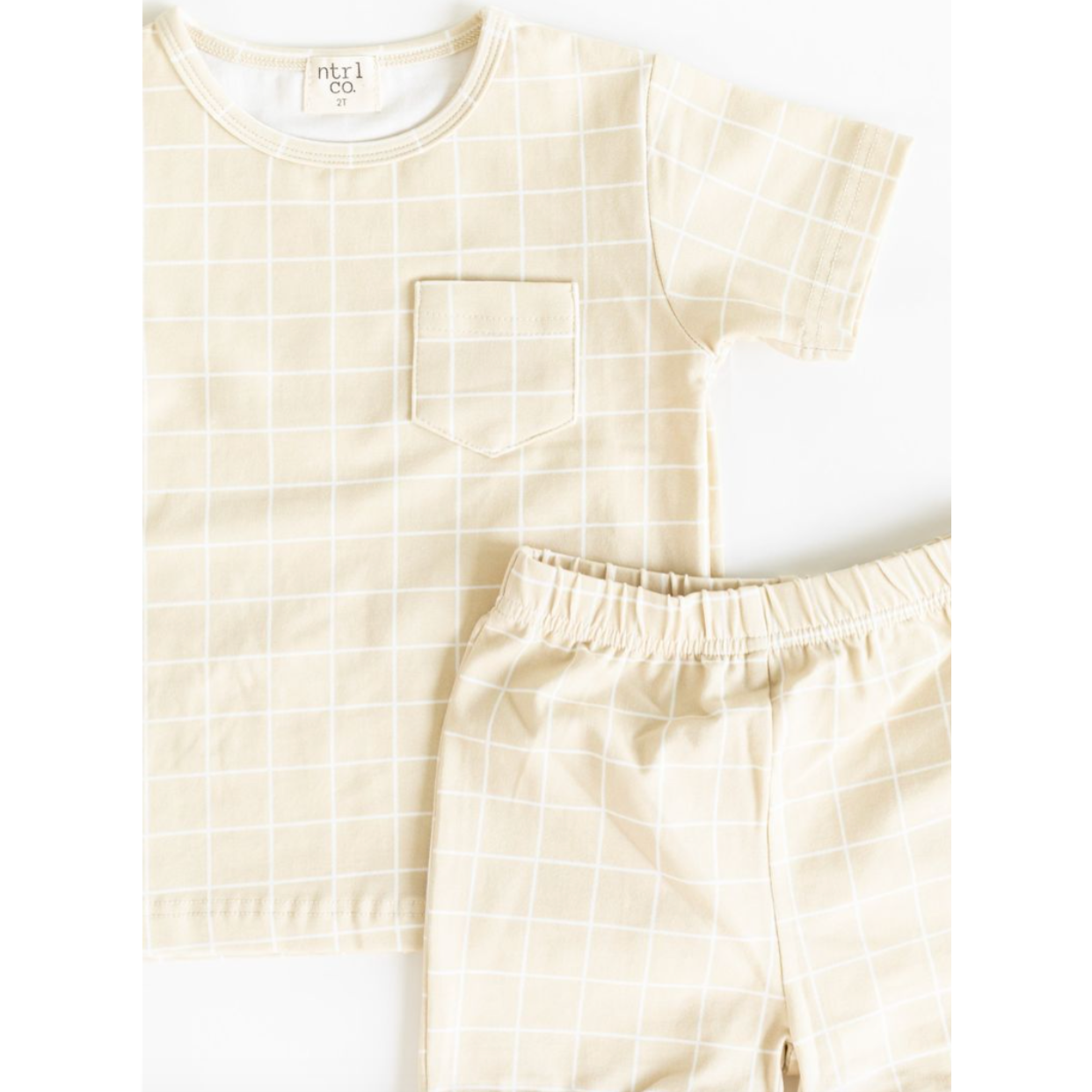 ntrl co Playtime Short Sleeve Short Set- Ocean Grid Tan-ntrl co-Little Giant Kidz