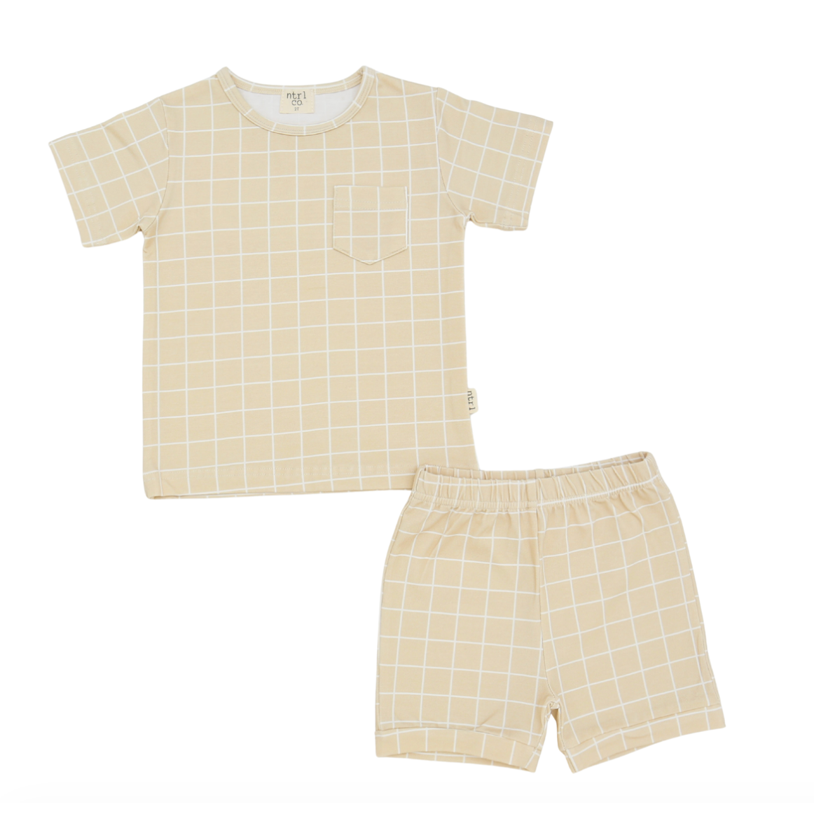 ntrl co Playtime Short Sleeve Short Set- Ocean Grid Tan-ntrl co-Little Giant Kidz
