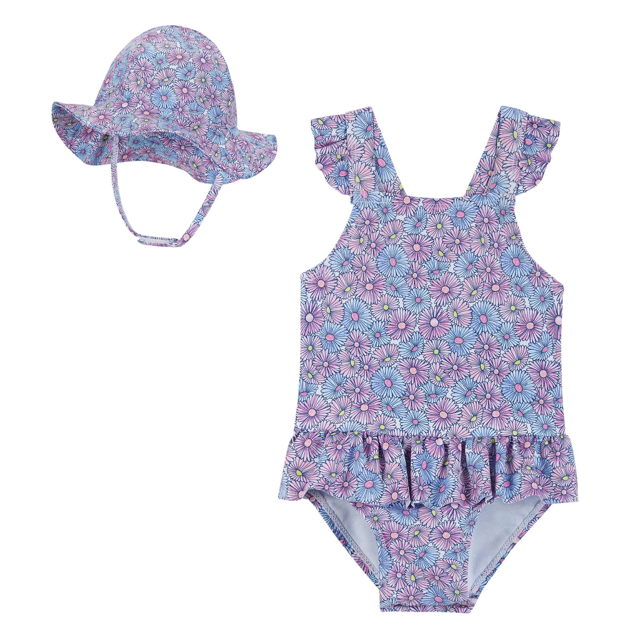 Andy & Evan Infant UPF 50+ Baby Purple Daisy Print One-piece Swimsuit & Hat Set-ANDY & EVAN-Little Giant Kidz