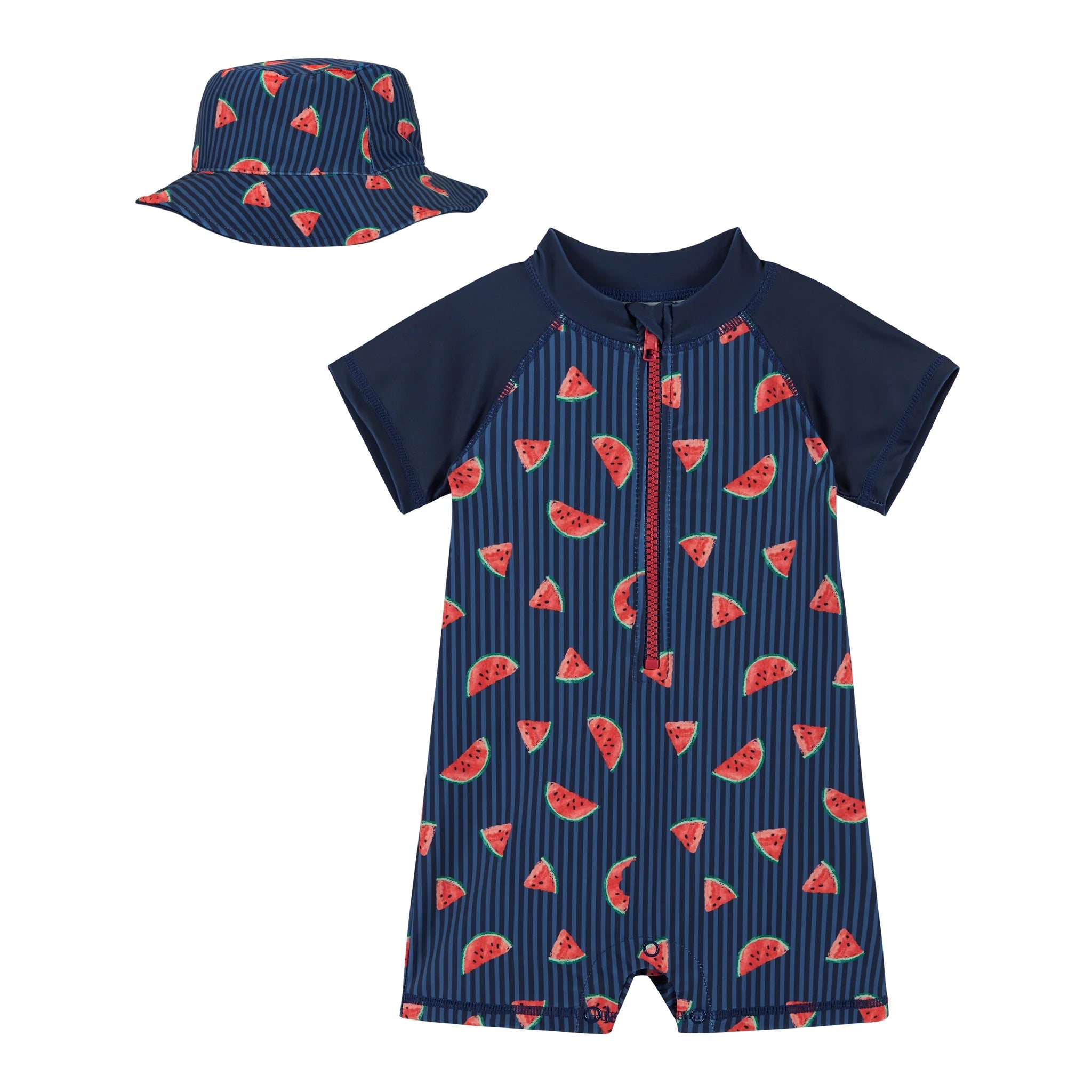 Andy & Evan Infant UPF 50+ Navy Watermelon Print Swim Romper & Hat Set-ANDY & EVAN-Little Giant Kidz
