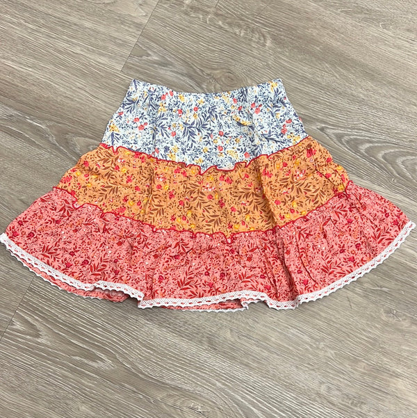 Bela & Nuni Multi Floral Tiered Lace Trim Skirt-Bela & Nuni-Little Giant Kidz