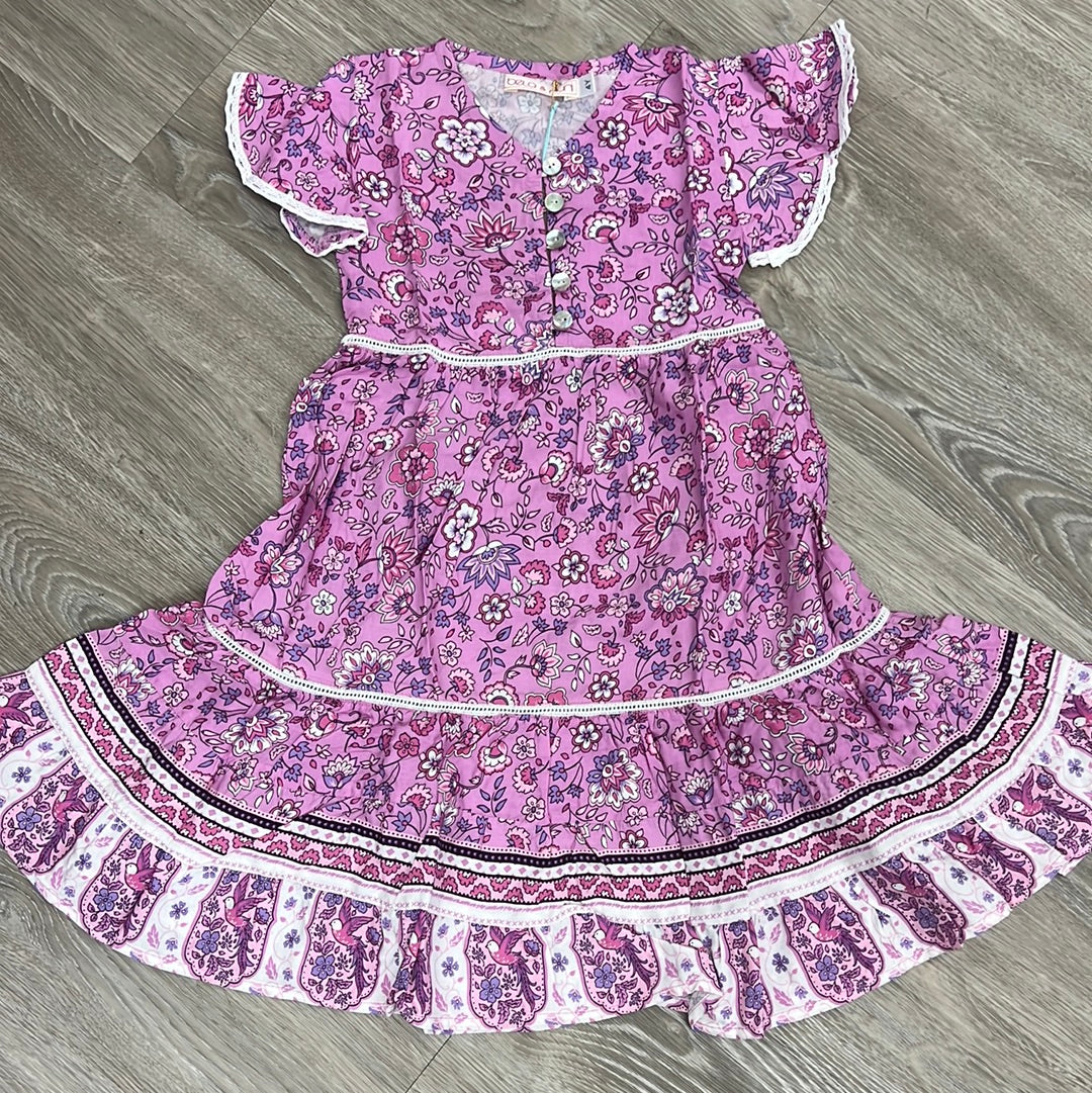 Bela & Nuni Pink & Lilac Floral Ruffle Button Dress-Bela & Nuni-Little Giant Kidz