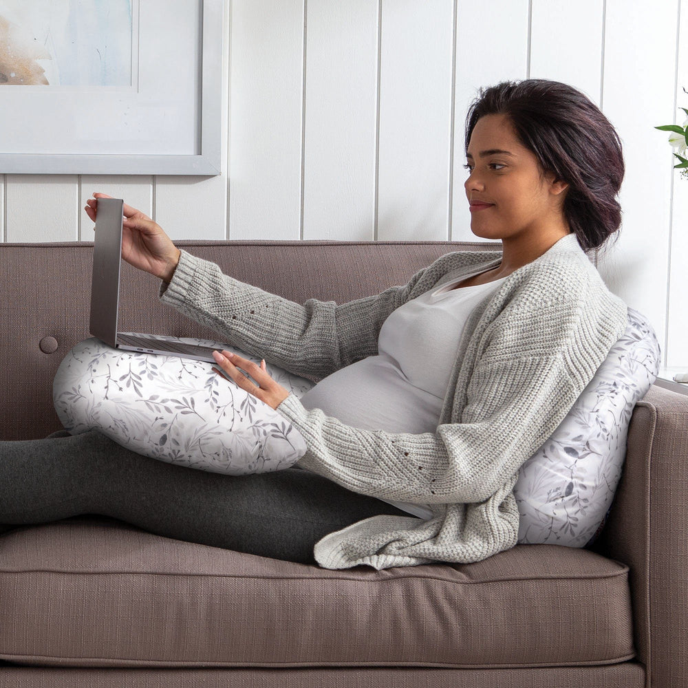 Boppy Slipcovered Total Body Pregnancy Pillow Gray Scattered Leaves