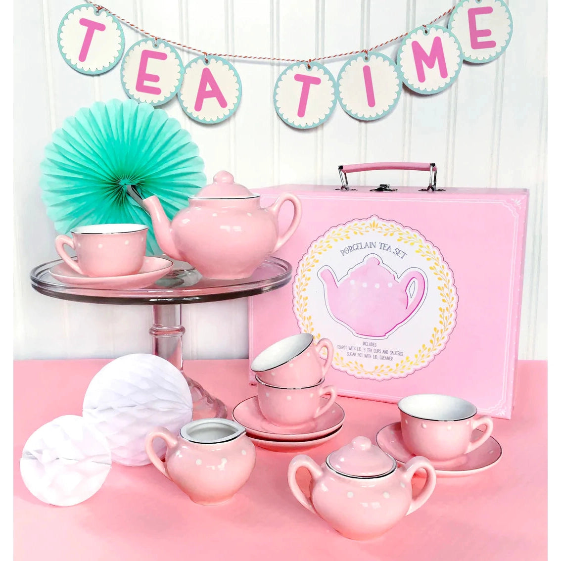 Bright Stripes Porcelain Tea Set - Pink-Bright Stripes-Little Giant Kidz