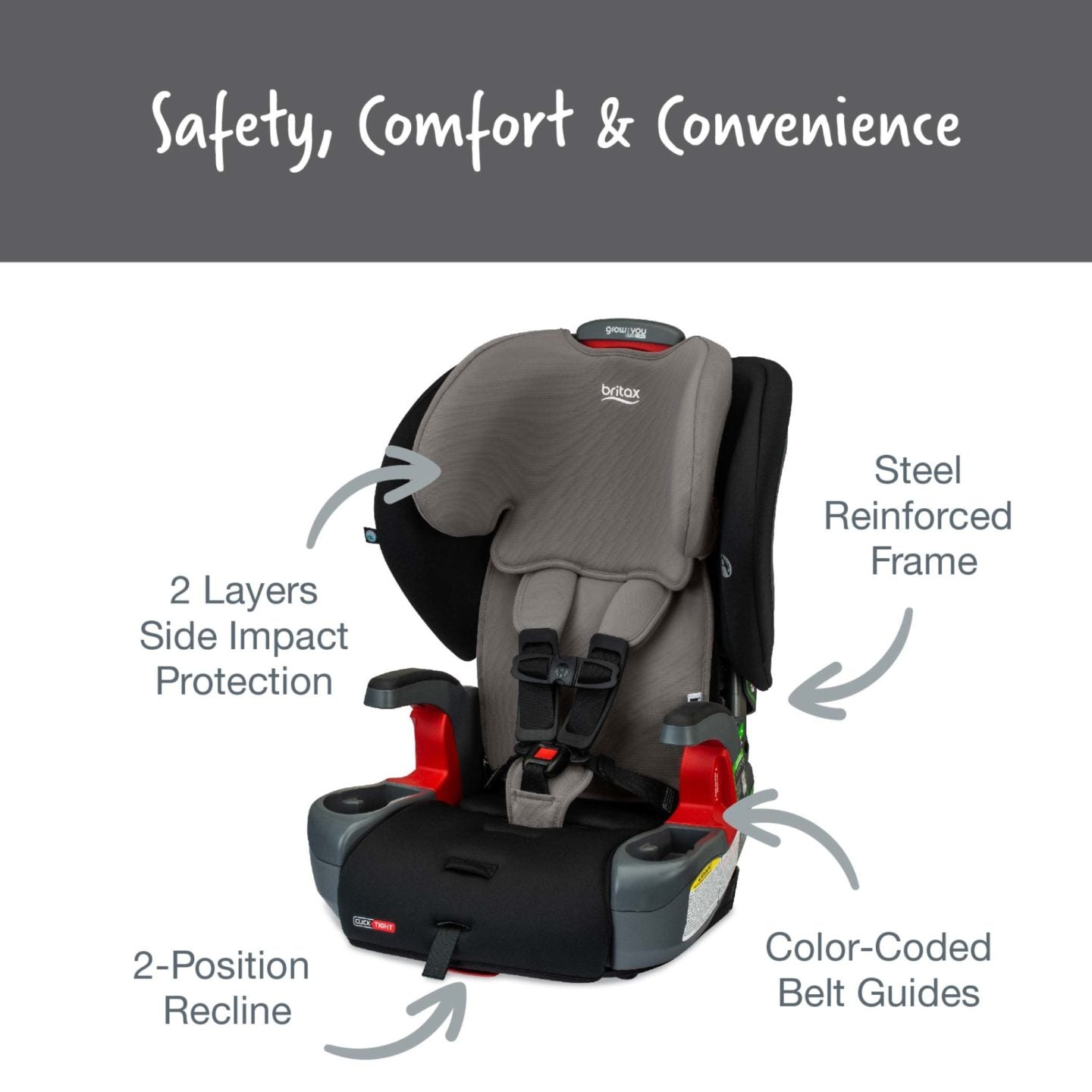 Britax - Grow with You ClickTight Harness Booster Car Seat, Grey Contour
