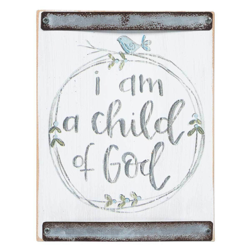 Brownlow Gifts White Wood Block Sign Child of God (Blue Bird)-BROWNLOW GIFTS-Little Giant Kidz