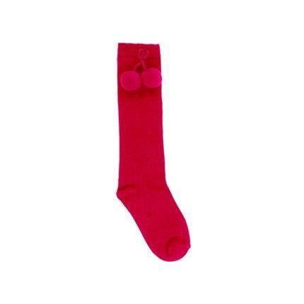 Carlomagno Pom Pom Knee Socks Red-CARLOMAGNO-Little Giant Kidz