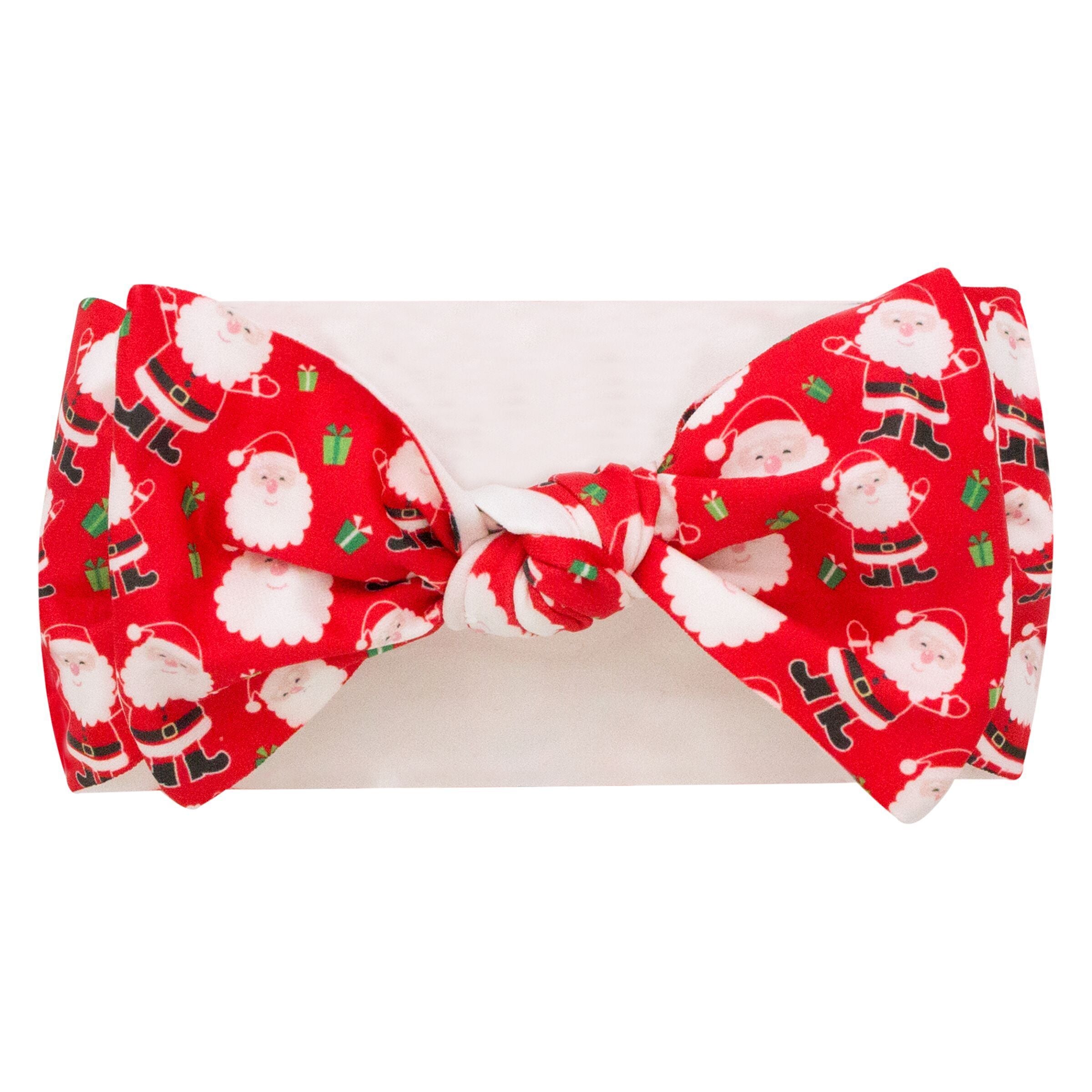 Christmas Red Santa Print Nylon Headband with Bow-WEE ONES-Little Giant Kidz