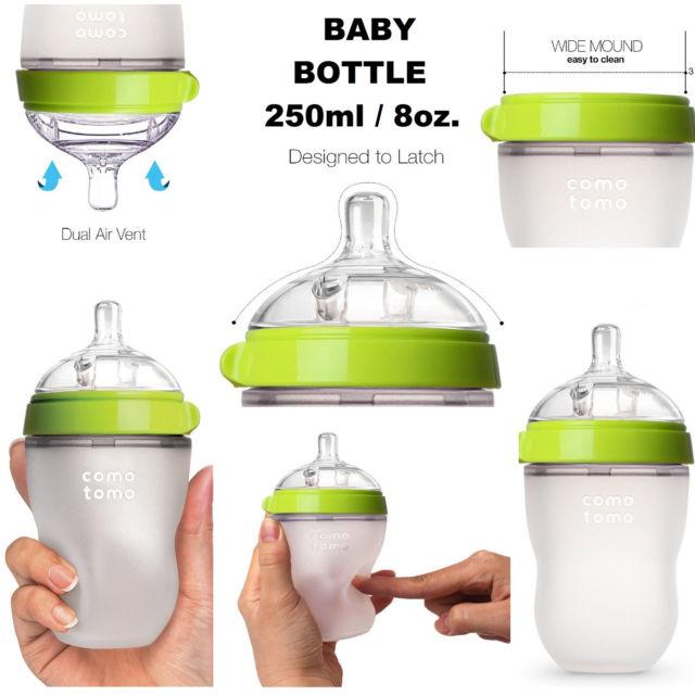 Comotomo Natural Feel Silicone Baby Bottle, Green, 5 oz - 2 count