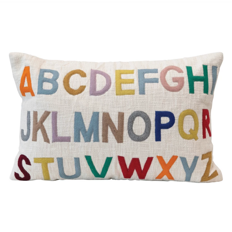 Creative Co-Op Cotton Lumbar Pillow with Embroidered Alphabet-COOP-Little Giant Kidz