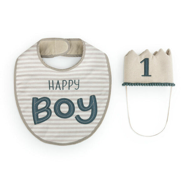 Demdaco Happy 1st Birthday Hat/Bib Set - Boy-DEMDACO-Little Giant Kidz