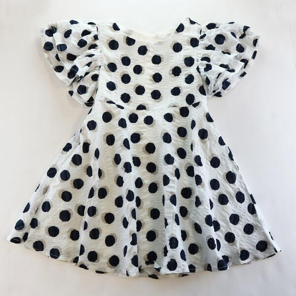 Doe A Dear Polka Dots Crinkle Dress - White/Navy-Doe A Dear-Little Giant Kidz