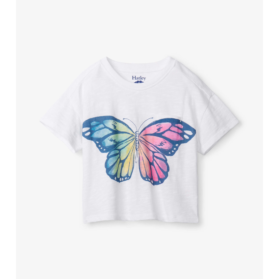 Hatley Rainbow Butterfly Front Pocket Boxy Tee - White-HATLEY-Little Giant Kidz