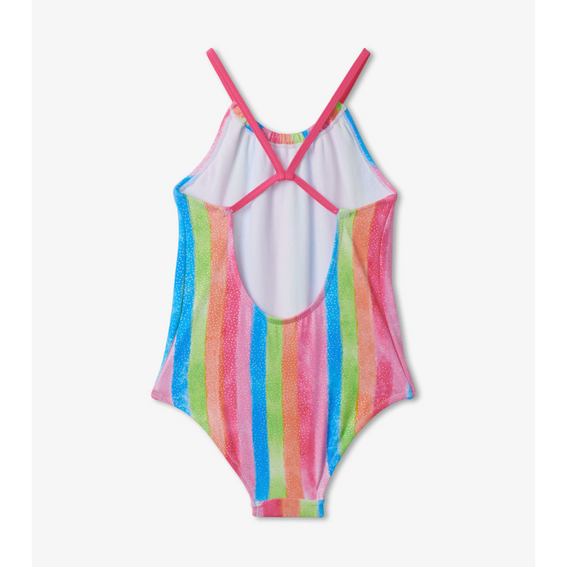 Hatley Rainbow Stripes One Piece Swimsuit - Fandango Pink-HATLEY-Little Giant Kidz