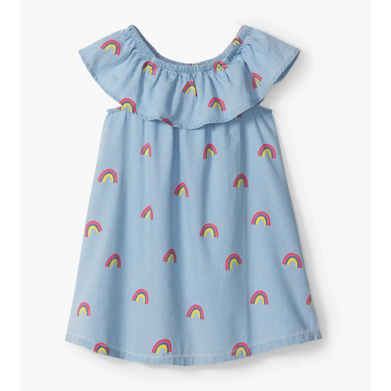 Hatley Scattered Rainbows Ruffle A-Line Dress - Lightwash Denim-HATLEY-Little Giant Kidz