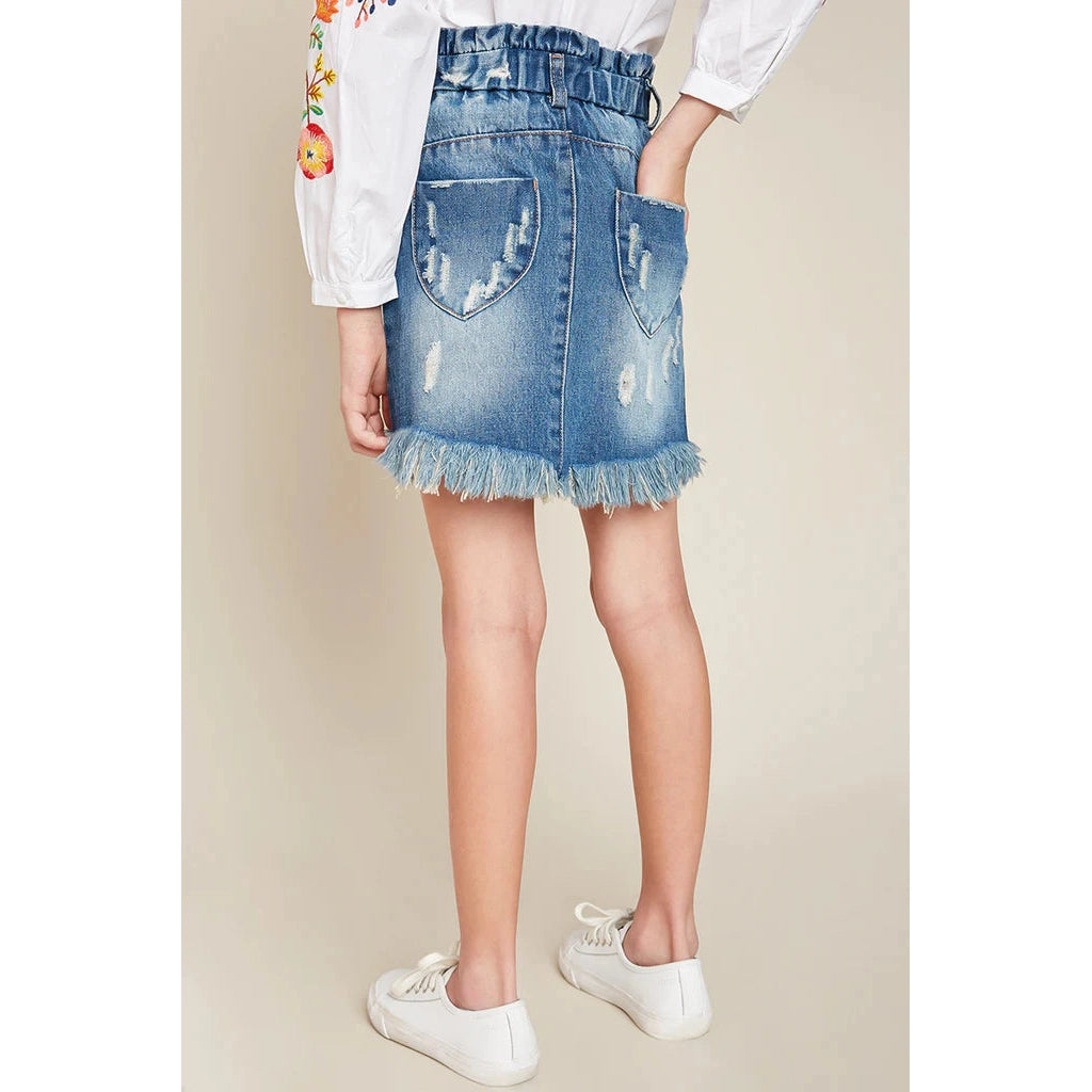 Hayden Girls High Waist Denim Skirt-HAYDEN GIRLS-Little Giant Kidz