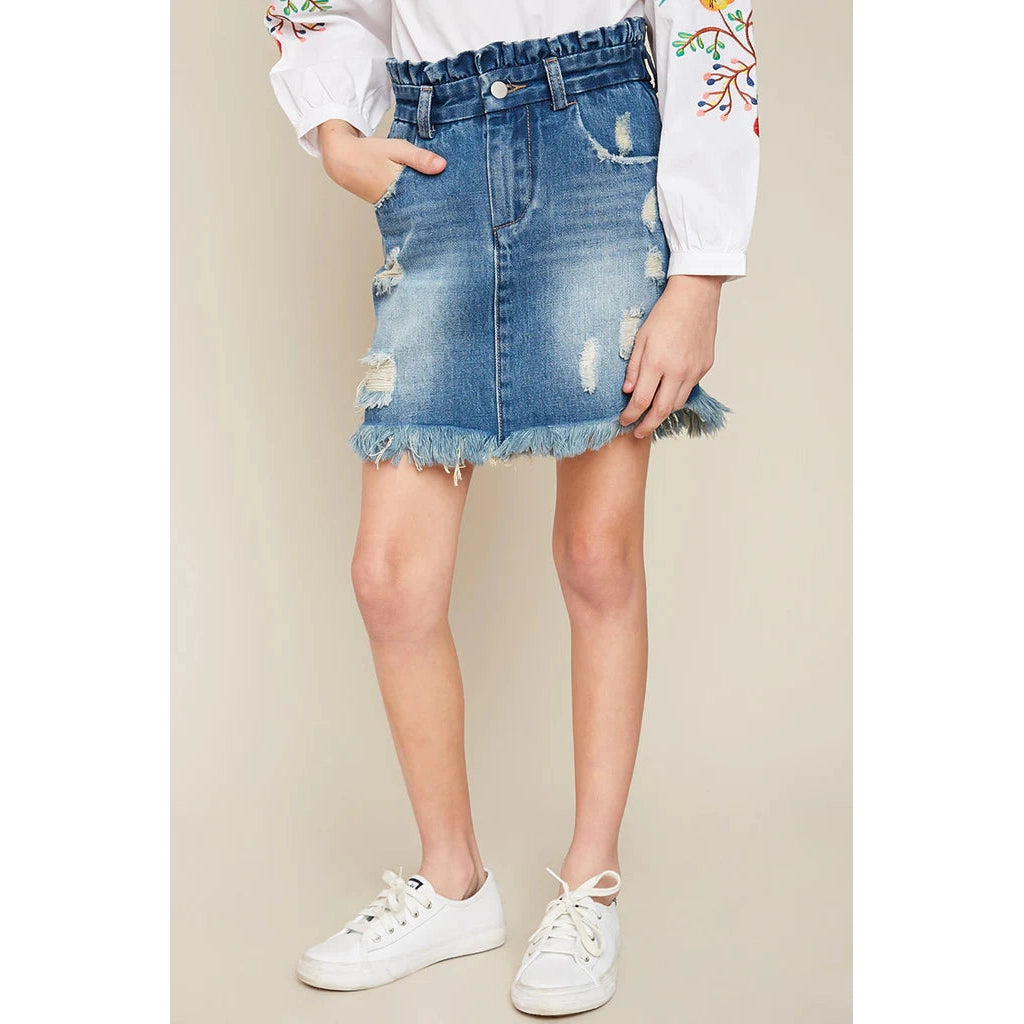 Hayden Girls High Waist Denim Skirt-HAYDEN GIRLS-Little Giant Kidz