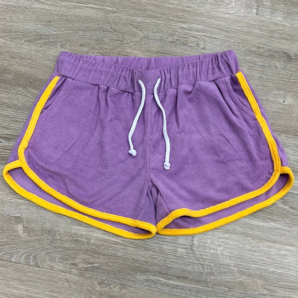Honesty Clothing Purple/Gold Terry Cheer Shorts-HONESTY-Little Giant Kidz